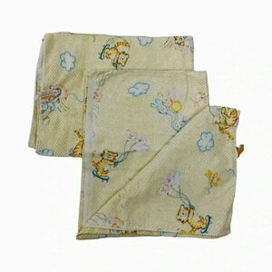 Dundee Cotton Nursery Baby Receiving Blanket Set Nursery Cat Bunny Rabbit Balloo